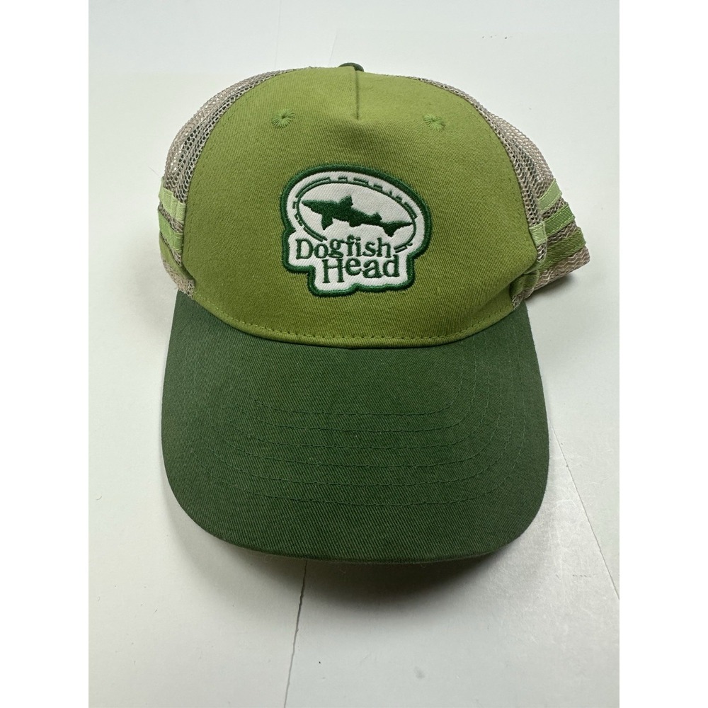 Dogfish Head Hat Trucker Style Green Tan Mesh Embroidered Logo Adjustable